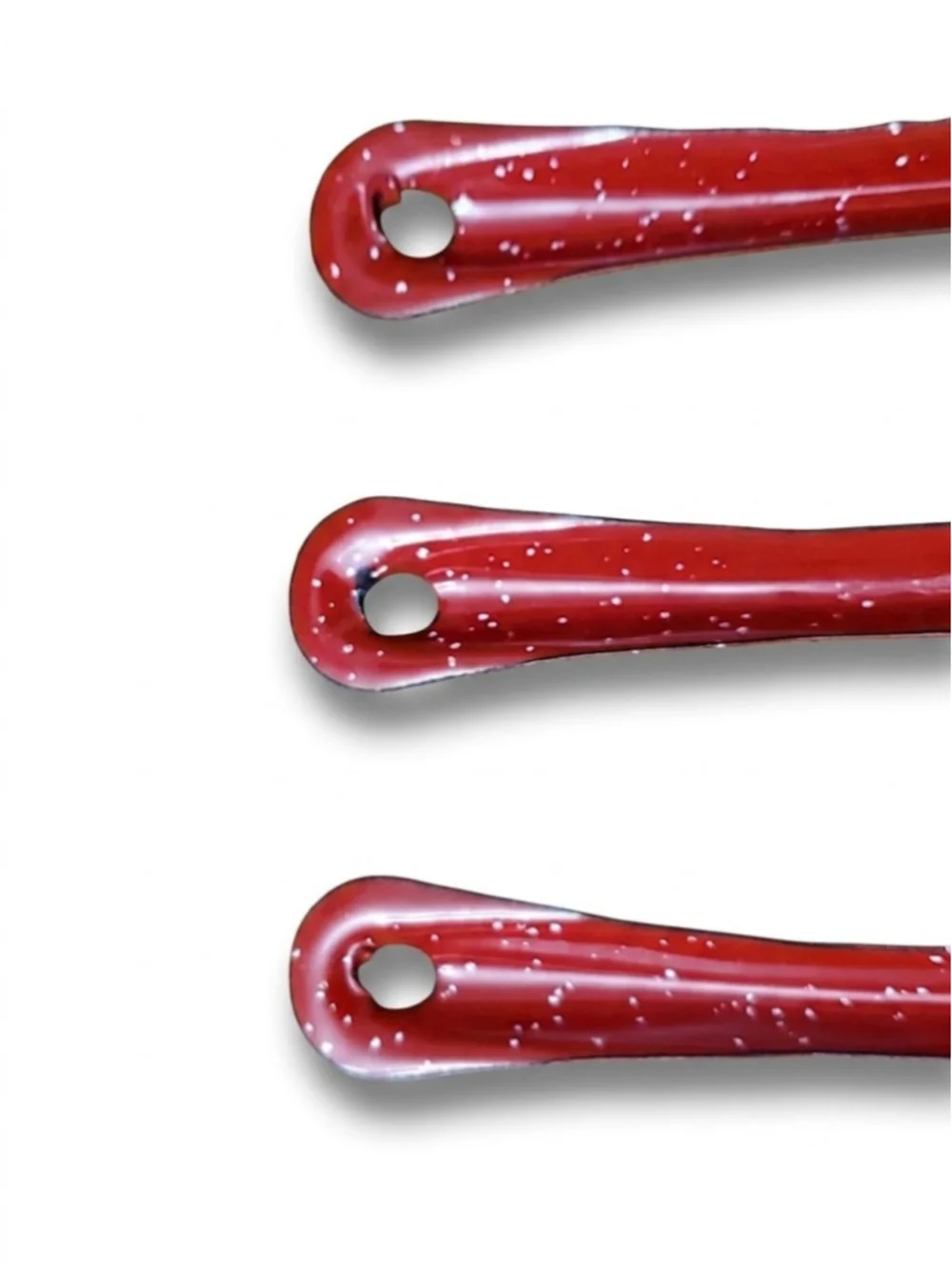 Vintage Red Enamelware Splatterware Enamel Spoon and Ladle Set - 4 Piece